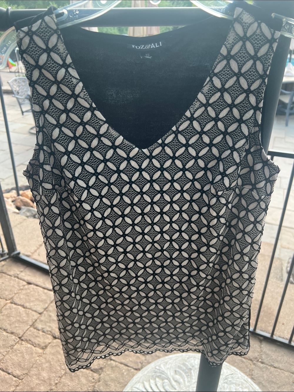 Roz & Ali Black Lace Overlay Camisole with White Underlayer
